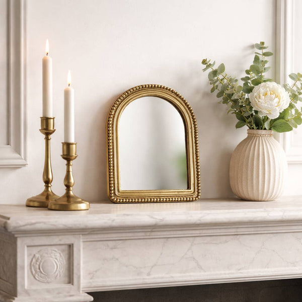Table Top Mirror - Gold Glass Glam Beaded Arch Framed, 8 in.