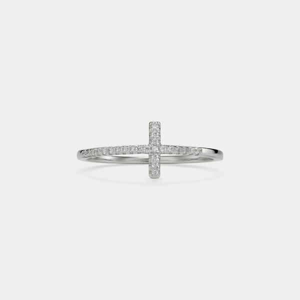 Pave Setting Cross Eternity Band Ring in 925 Sterling Silver: Gold / 5 US