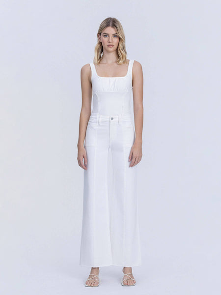 HIGH RISE STACKED WAISTBAND OPTIC WHITE WIDE JEANS T7252WH: OPTIC WHITE / 27