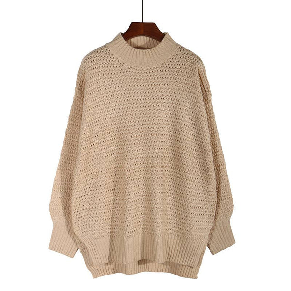Chunky knit side split  plain knit sweater jumper: Beige / M