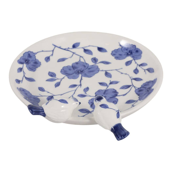 10x9" Floral Cinoiserie Bird Bath, Blue/white