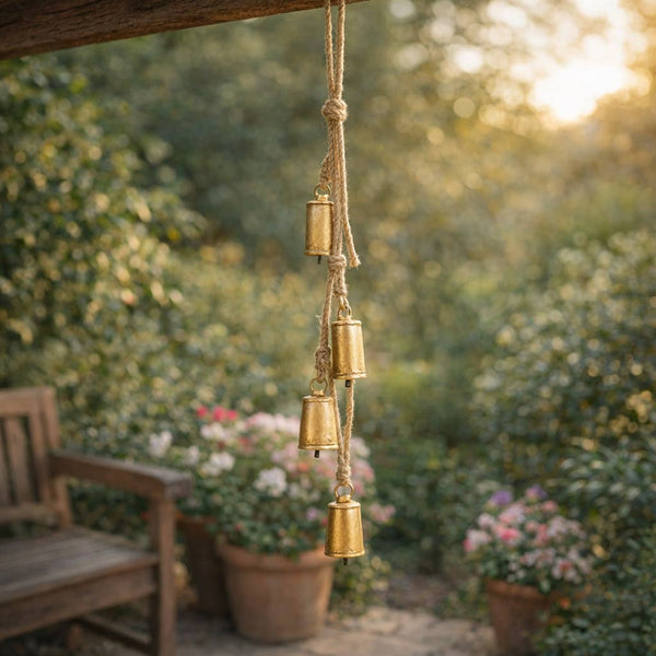 28x3" Hanging Cone Bells Cluster, Gold