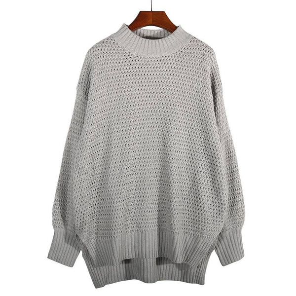 Chunky knit side split  plain knit sweater jumper: Beige / M