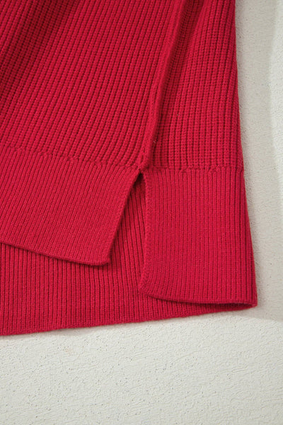 Solid Color Mock Neck Oversized Tunic Sweater: Red Dahlia / 52%Viscose+26%Polyester+22%Polyamide / S