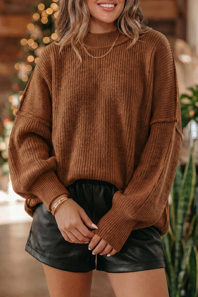 Solid Color Mock Neck Oversized Tunic Sweater: Orchid Bouquet / 52%Viscose+26%Polyester+22%Polyamide / M