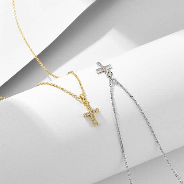 Dainty Cross Charm Pendant Necklace in 925 Sterling Silver: Silver