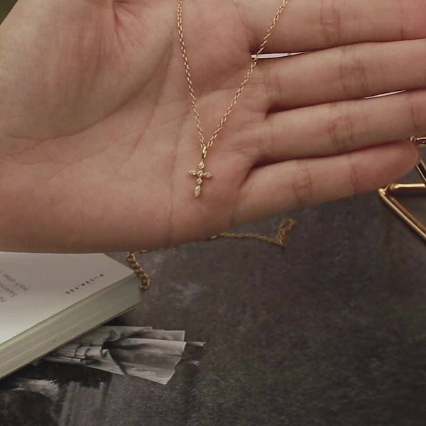 Dainty Cross Charm Pendant Necklace in 925 Sterling Silver: Gold