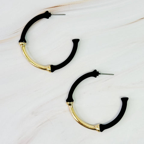 Color Coated Bamboo Hoop Earrings: Black