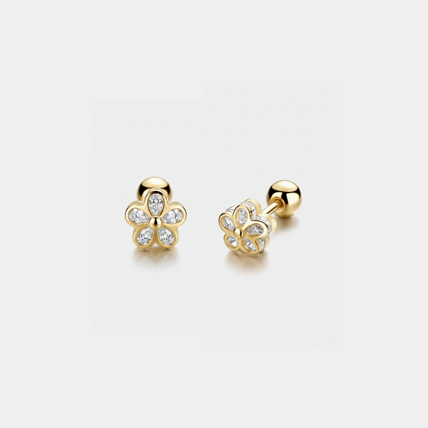Tiny Flower Screw Back Stud Earrings in 925 Sterling Silver: Silver