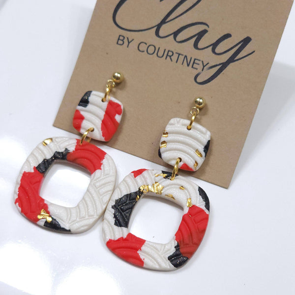 Red & Black Terrazzo Square Dangle Earring
