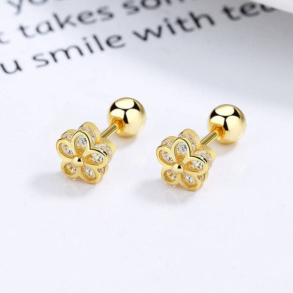 Tiny Flower Screw Back Stud Earrings in 925 Sterling Silver: Silver