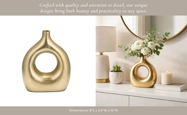 Decorative Vase - Gold Metal Synthetic Open Cut-Out, 10 in.