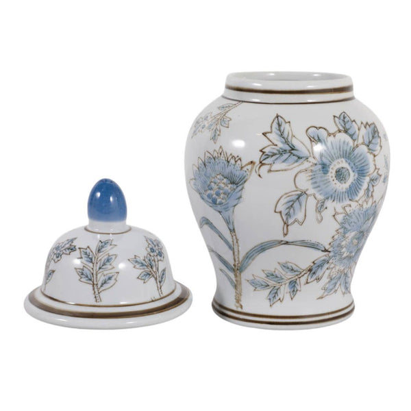 10x6" Floral Temple Jar, Brown/blue