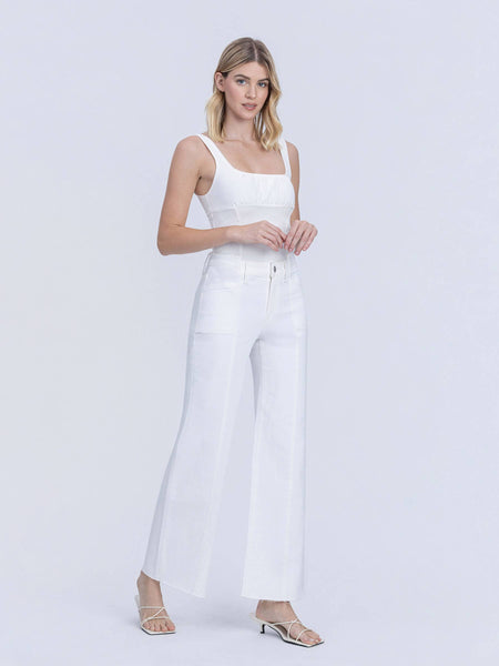 HIGH RISE STACKED WAISTBAND OPTIC WHITE WIDE JEANS T7252WH: OPTIC WHITE / 25