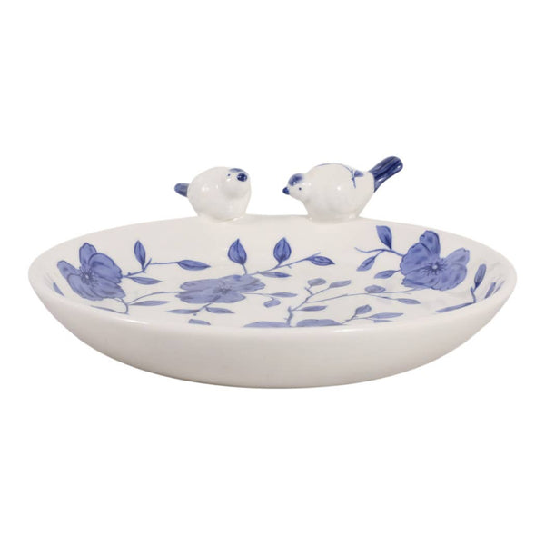 10x9" Floral Cinoiserie Bird Bath, Blue/white