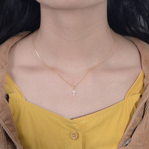 Dainty Cross Charm Pendant Necklace in 925 Sterling Silver: Gold