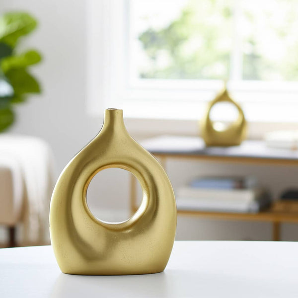 Decorative Vase - Gold Metal Synthetic Open Cut-Out, 10 in.