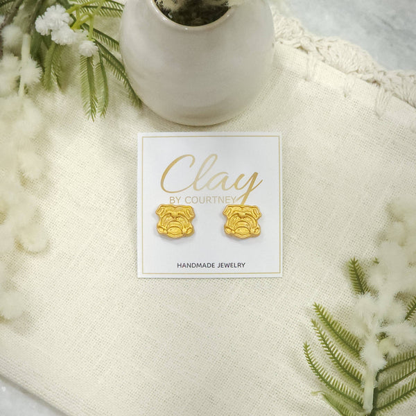 White and Gold Bulldog Earrings: White