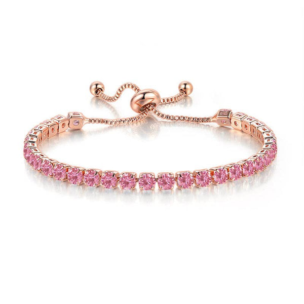 Birthstone Wedding Tennis Bracelet in Solid Copper: Gold / Colorless