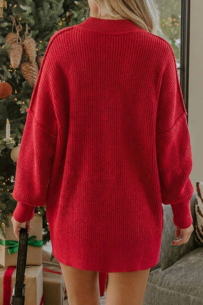 Solid Color Mock Neck Oversized Tunic Sweater: Orchid Bouquet / 52%Viscose+26%Polyester+22%Polyamide / L