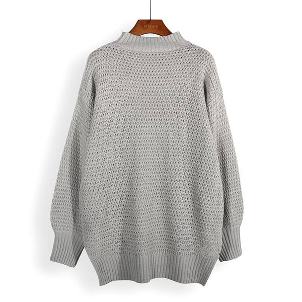 Chunky knit side split  plain knit sweater jumper: Beige / M