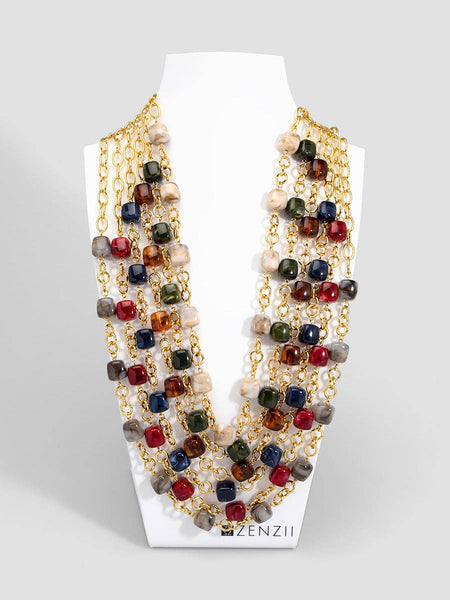 Tessa Puffy Square Long Necklace: BEI