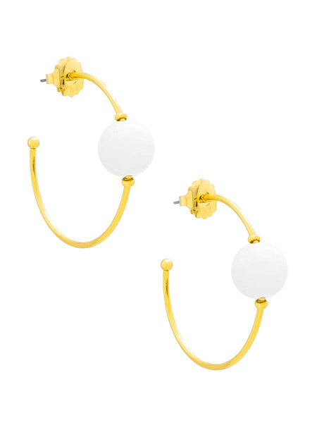 Resin Bead Open Hoop Earring Jewelry: BLK[D]
