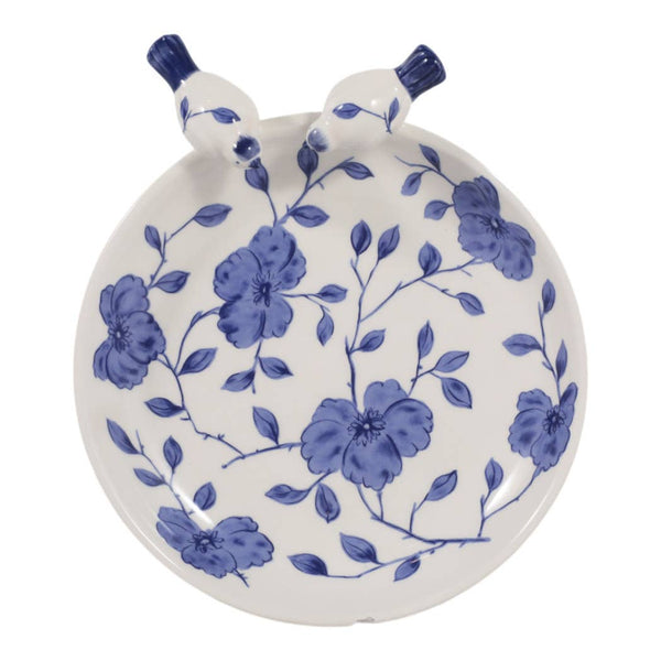 10x9" Floral Cinoiserie Bird Bath, Blue/white