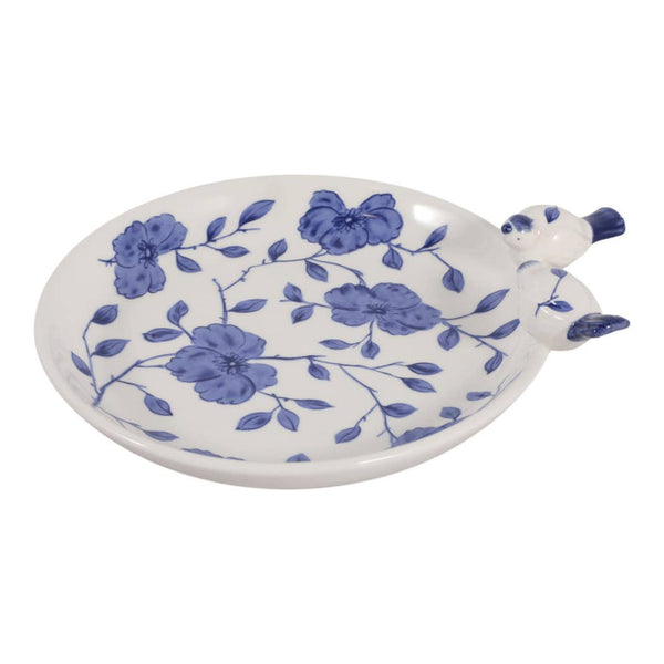 10x9" Floral Cinoiserie Bird Bath, Blue/white