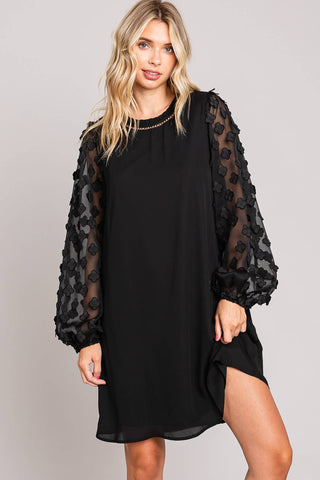 BLACK LONG SLEEVE DETAILED SHIFT DRESS
