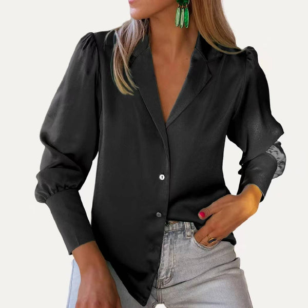 Solid Button-Up Long Sleeve Top