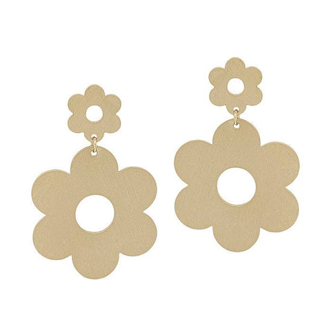 Gold Double Flower Drop Earrings