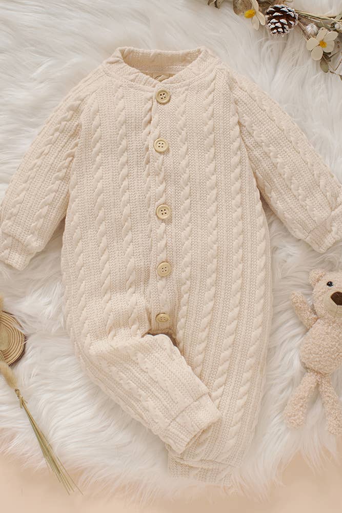 Cable Knit Buttoned Baby Romper in Pink