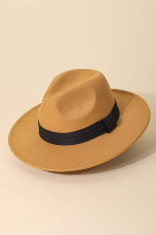 Flat Brim Ribbon Strap Fedora Fashion Hat with String Tightener