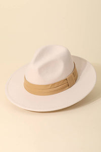 Flat Brim Ribbon Strap Fedora Fashion Hat