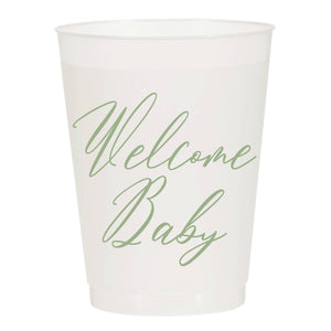 Welcome Baby Sage Green/ Pink Summer Baby Shower Set of 10 Cups