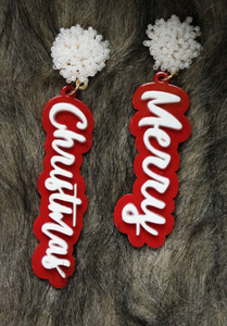 RED AND WHITE 'MERRY CHRISTMAS' EARRINGS