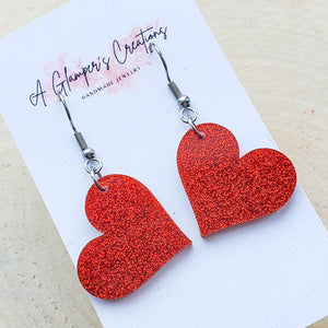 Red Glitter Heart Valentine's Day Acrylic Earrings