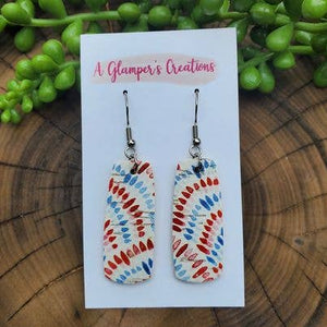 Red & Blue Patriotic Mini Bar Leather Earrings