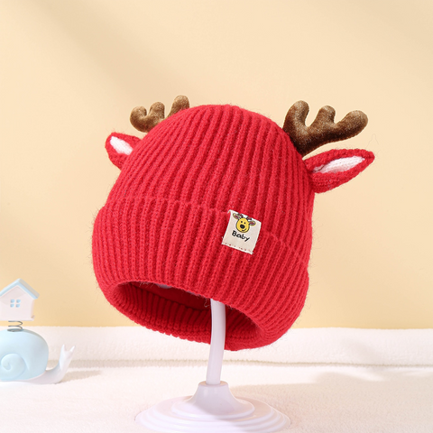 Children's Little Deer Knitting Hat: Red / One Size
