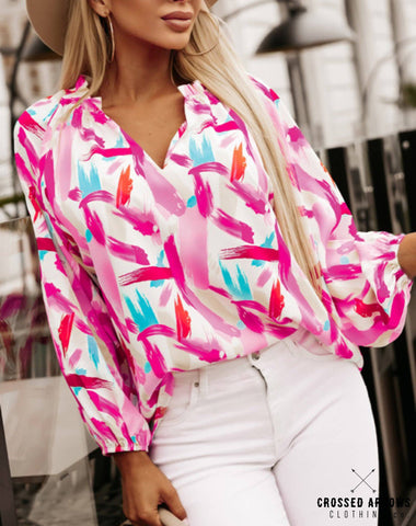 Pink abstract blouse: Large