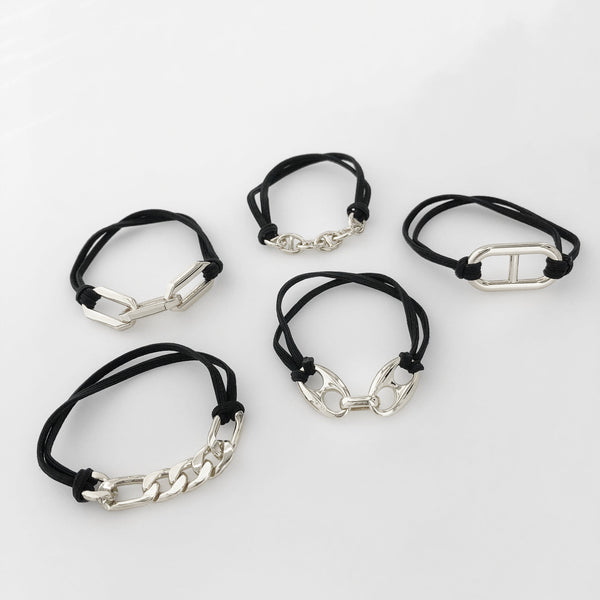5pc Hair Tie - Black and Silver Bracelet Set
